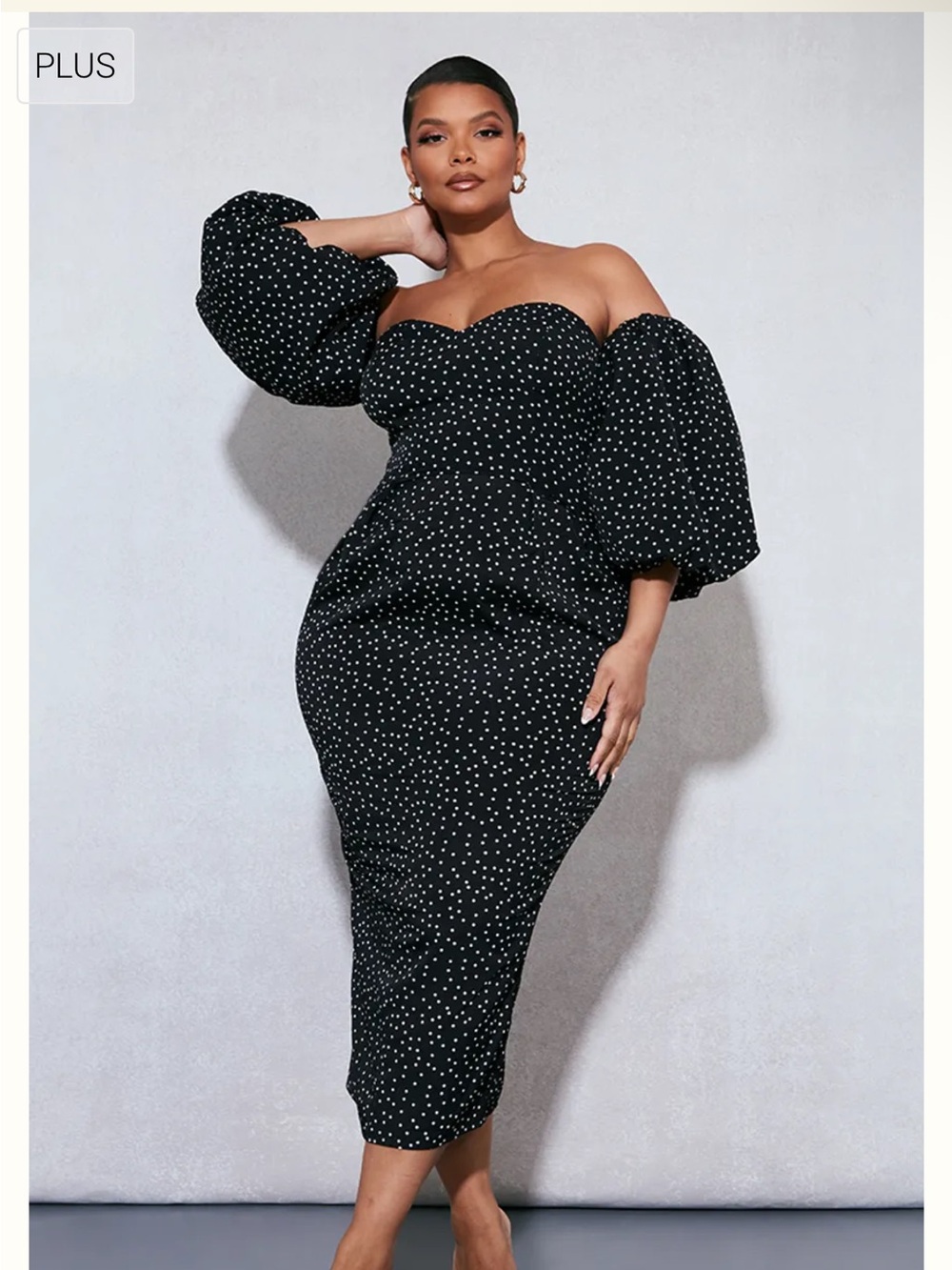 PrettyLittleThing Black Polka Dot Strapless Midi Dress